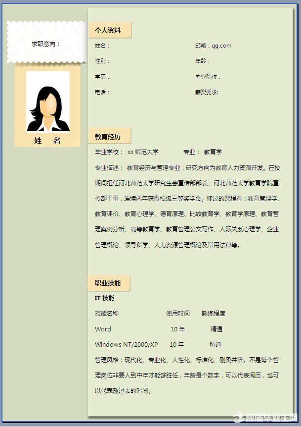 教育学人员个人简历模板